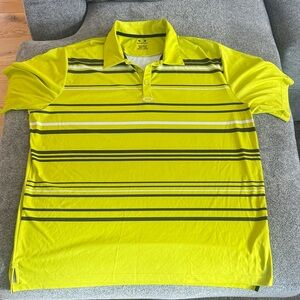 Oakley Men's Bright Yellow and Black Striped Golf ⛳️ Polo